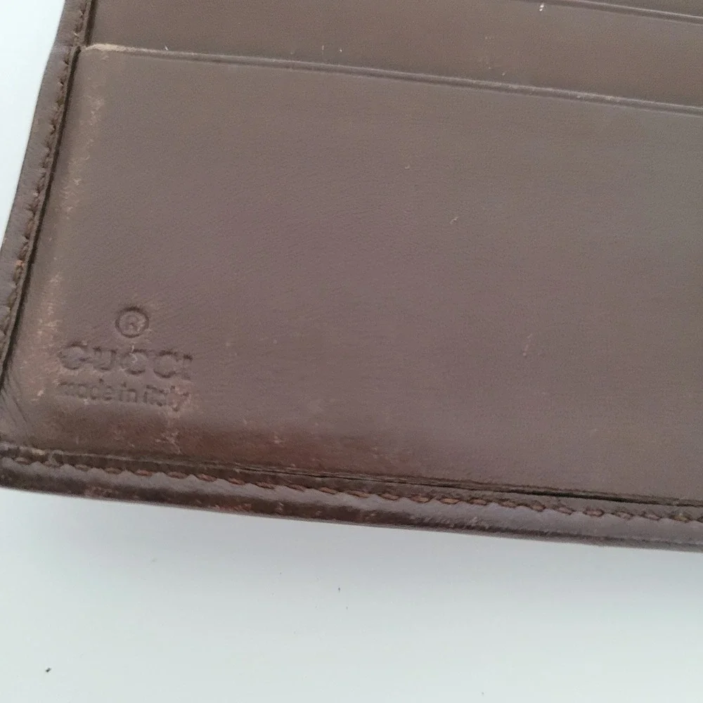 Gucci GG Monogram Canvas Bifold Wallet Brown Leather Coin Pocket 7660-427605-730